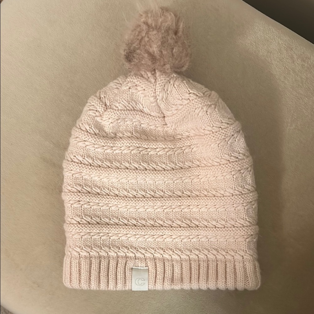 Pink Knit Winter Hat with Pom-Pom